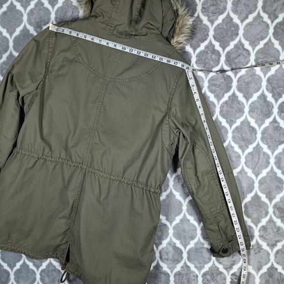 Gap Jacket Womens XL Green Hooded Parka Faux Fur Lined Winter Warm Coat - Picture 9 of 14